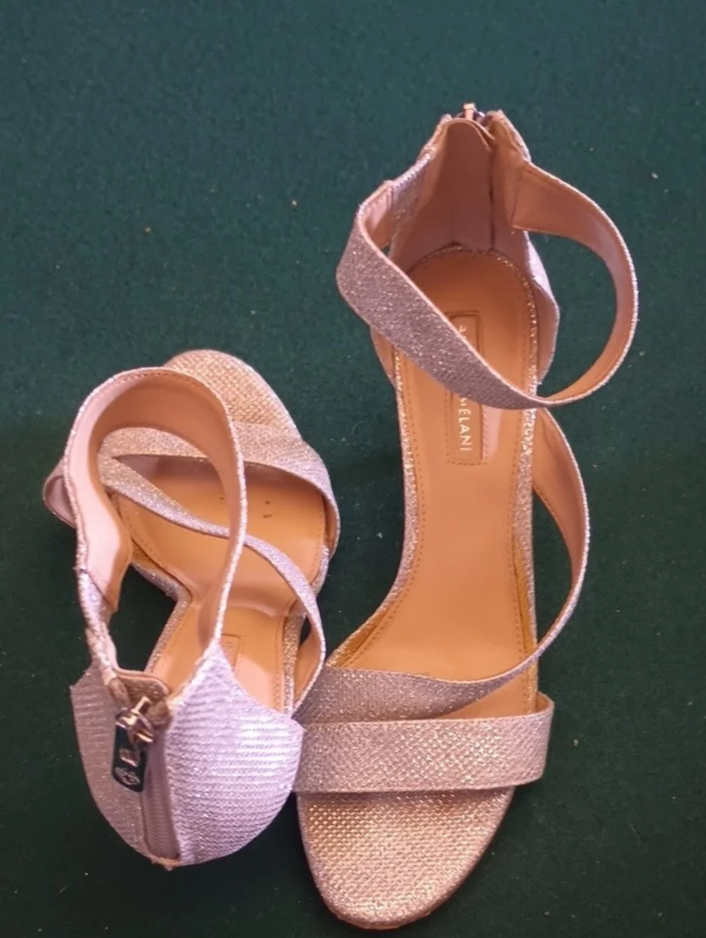 ANTONIO MELANI Shimmery Silver Strappy Ankle-Heel Sandals